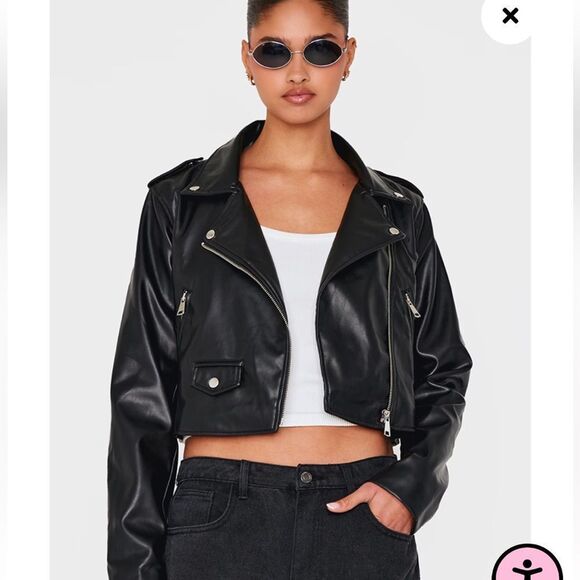 ✨ Pretty Little Things Black Faux Leather Biker Jacket - Size 4, Only Worn Once - Picture 1 of 8
